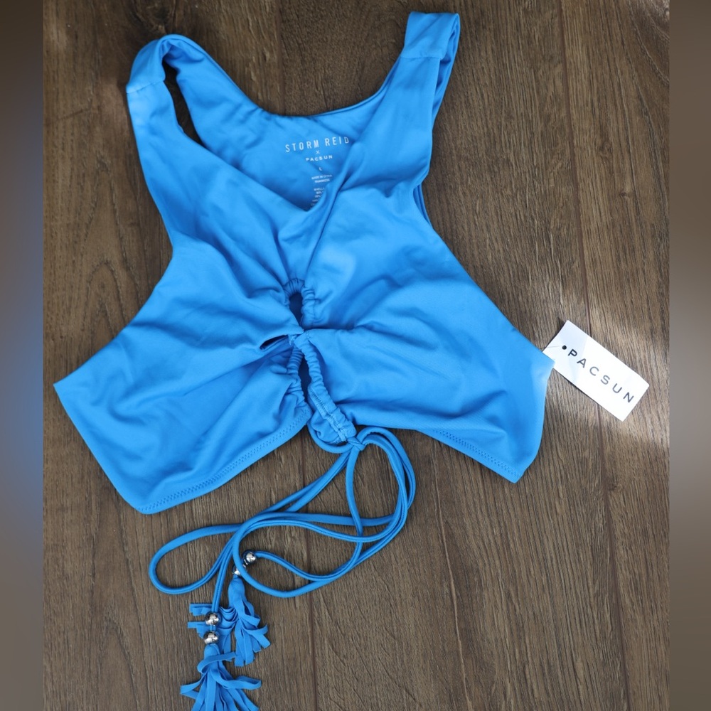 Storm Reid x PacSun Blue Cutout Bikini Top NWT Size L
